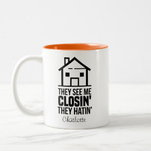 Tasse 2 Couleurs Agent immobilier personnalisé Coworker Anniversair