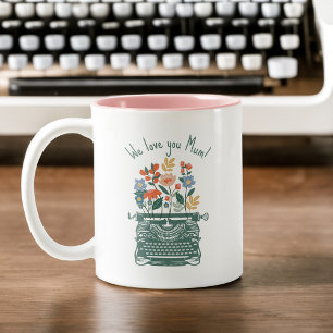 Tasse 2 Couleurs Aimez-vous maman Vintage machine à écrire Florales