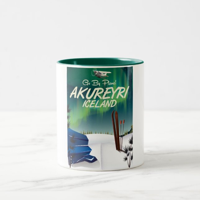 Tasse 2 Couleurs Akureyri Islande affiche voyage (Centre)