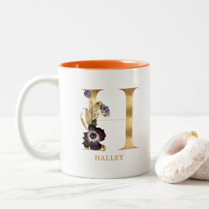 Tasse 2 Couleurs Alphabet H personnalisé  Floral d'automne