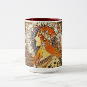 Tasse 2 Couleurs Alphonse Mucha La Plume Zodiac Art Nouveau Vintage