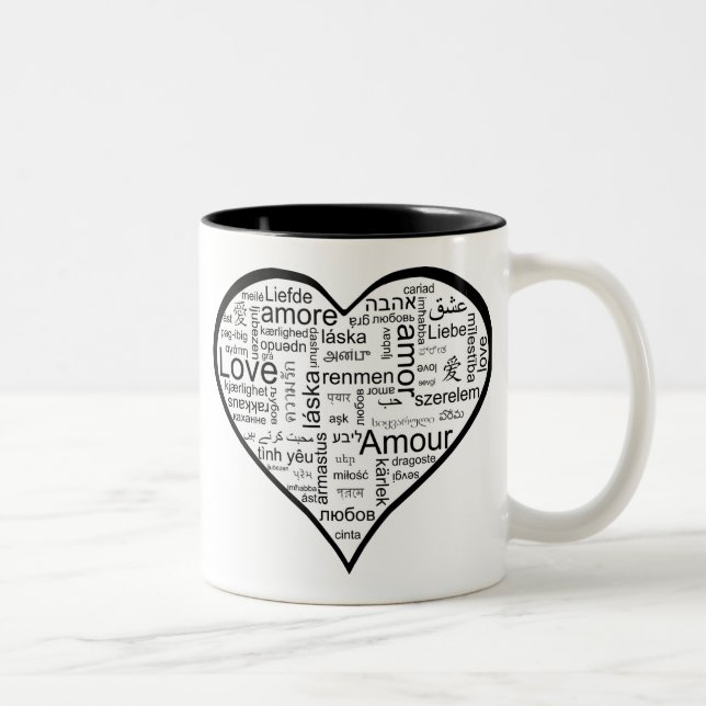 Tasse 2 Couleurs Amour au coeur de beaucoup de langues (Droit)