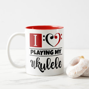 Tasse 2 Couleurs Amour du coeur I de clef basse jouant mon ukulél