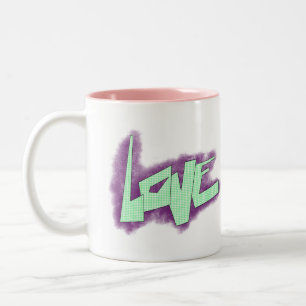 Tasse 2 Couleurs amour graffiti menthe violet vert typographie poin