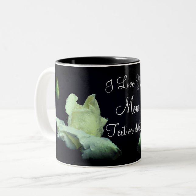 Tasse 2 Couleurs Amour Maman Blanc Rosebud Personnalisé (Devant gauche)