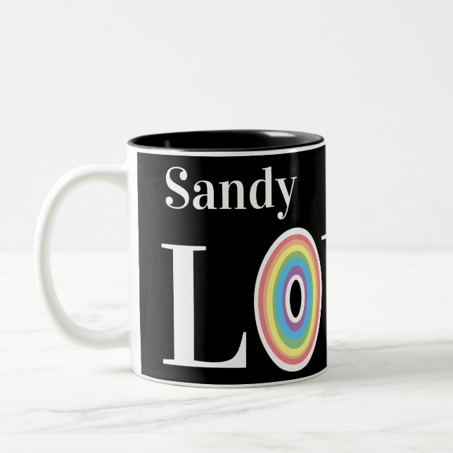 Tasse 2 Couleurs Amour moderne arc en ciel sur noir chic (Gauche)