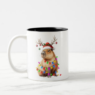Tasse 2 Couleurs Amoureux des capybaras Lumières de Noël Cappy Xmas