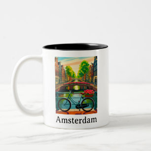 Tasse 2 Couleurs Amsterdam Hollande Canal Voyage Rétro