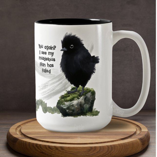Tasse 2 Couleurs Amusant Petit Oiseau Noir Sarcastique Bon Matin (Créateur téléchargé)