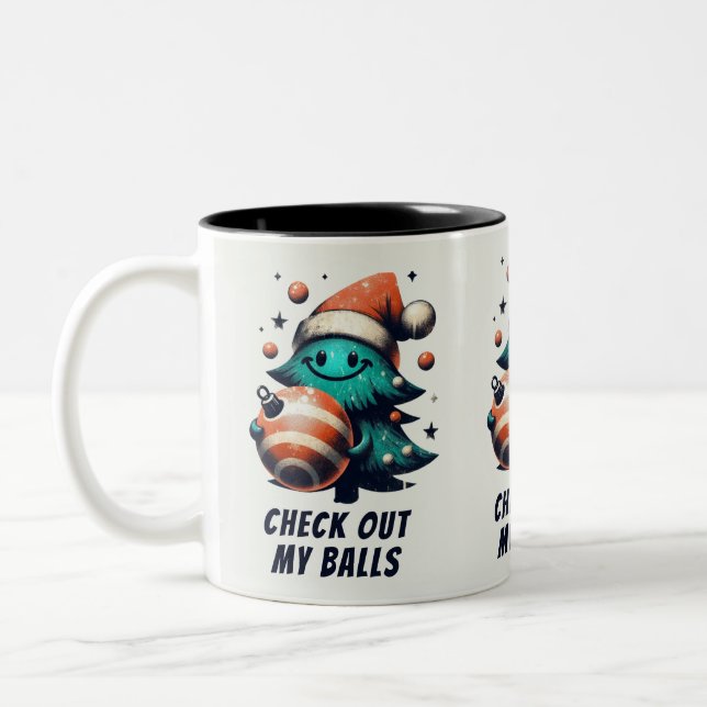 Tasse 2 Couleurs Amusant Regardez mes boules Arbre (Gauche)