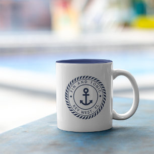 Tasse 2 Couleurs Ancre Bleue marine Nautique Nom du bateau personna