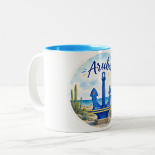 Tasse 2 Couleurs Ancre de drapeau d'Aruba souvenir de voyage île de