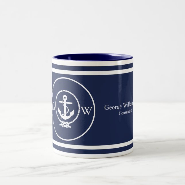 Tasse 2 Couleurs Ancre et ligne bleu marine monographie (Centre)