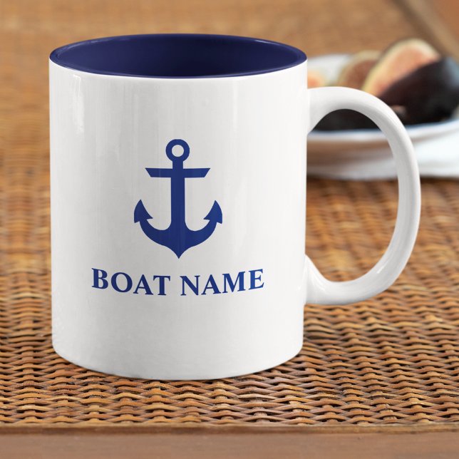 Tasse 2 Couleurs Ancre Nautical Boat Name (Customize to change text size or color.)