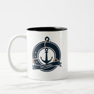 Tasse 2 Couleurs Ancre nautique voile personnalisé