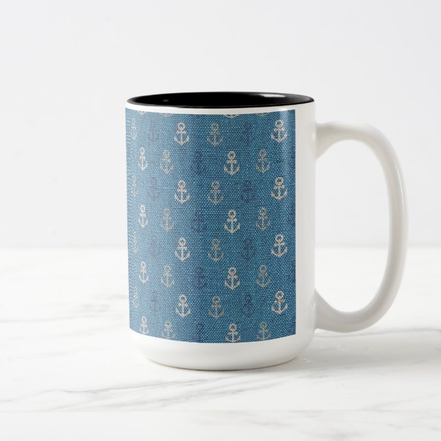 Tasse 2 Couleurs Ancres de lin sur bleu (Droit)