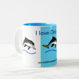Tasse 2 Couleurs Animaux sauvages - I love Dolphins - Wildlife - Bl