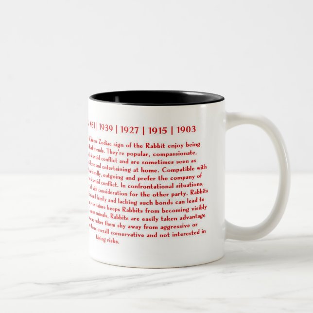 TASSE 2 COULEURS ANNÉE CHINOISE DE ZODIAQUE DU LAPIN (Droit)