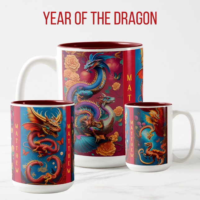 Tasse 2 Couleurs Année du dragon Signe d'astrologie chinoise Annive (Créateur téléchargé)