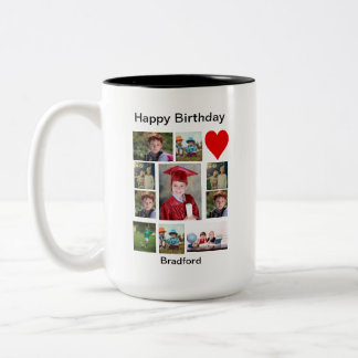 Tasse 2 Couleurs Anniversaire moderne personnalisé 11 Photo Collage
