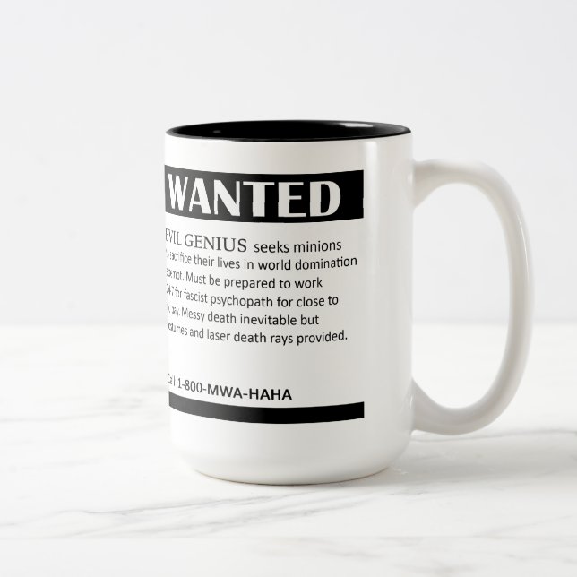 Tasse 2 Couleurs Annonce Recherchée de génie mauvais (Droit)
