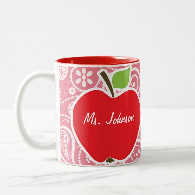 Tasse 2 Couleurs Apple rougissent dessus Paisley rose (Gauche)