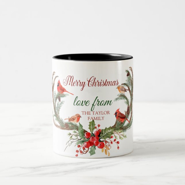 Tasse 2 Couleurs Aquarelle Antler Reindeer Noël cardinal (Centre)