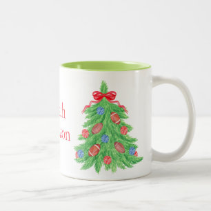 Tasse 2 Couleurs Aquarelle Arbre de football de Noël