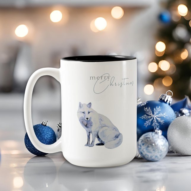 Tasse 2 Couleurs Aquarelle Arctic Fox Joyeux Noël (Créateur téléchargé)