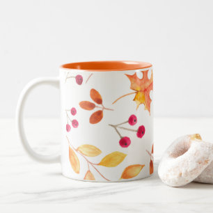 Tasse 2 Couleurs Aquarelle Automne Automne Feuilles Aquarelle
