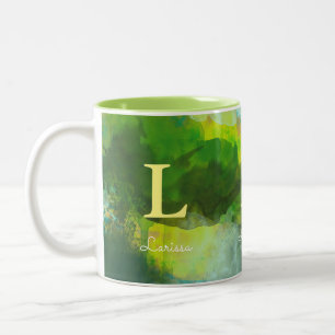 Tasse 2 Couleurs aquarelle avec nom & initial beau look
