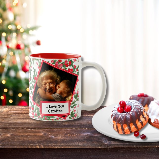 Tasse 2 Couleurs Aquarelle Baies rouges Grandma Photo Fête Musique (Créateur téléchargé)