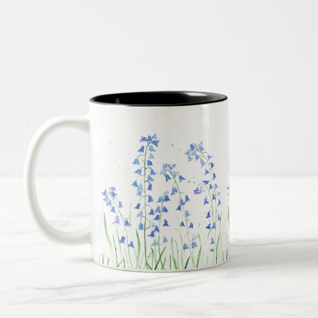 Tasse 2 Couleurs Aquarelle bleutée Bleu floral Nature bois (Gauche)