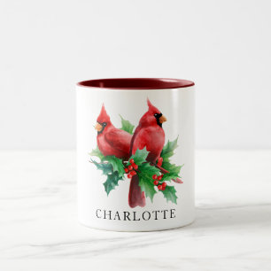 Tasse 2 Couleurs Aquarelle Cardinaux rouges Baies sèches Personnali