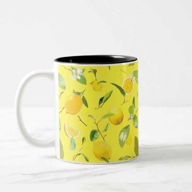 Tasse 2 Couleurs Aquarelle Citron & Feuilles 4 (Gauche)