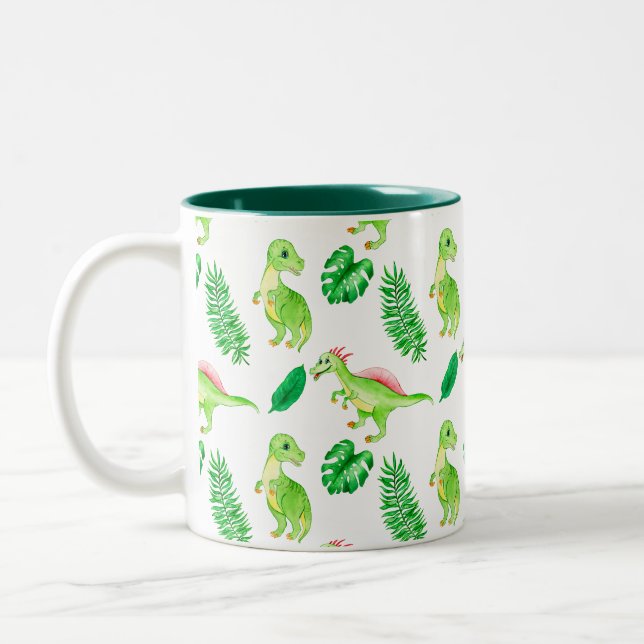 Tasse 2 Couleurs Aquarelle couleur mignonne Motif Jungle Dinosaur (Gauche)