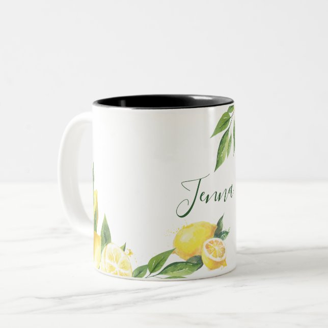 Tasse 2 Couleurs Aquarelle de citron (Devant gauche)
