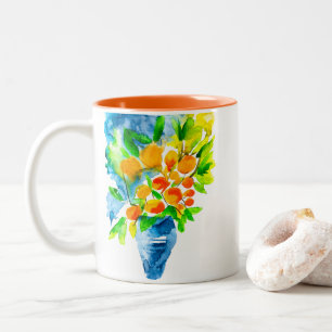 Tasse 2 Couleurs Aquarelle de fruits d'art kumquat orange
