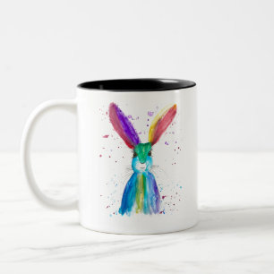 Tasse 2 Couleurs Aquarelle de lièvre coloré lapin animal lapin