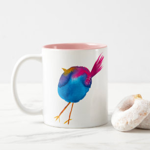 Tasse 2 Couleurs Aquarelle d'oiseau bleu