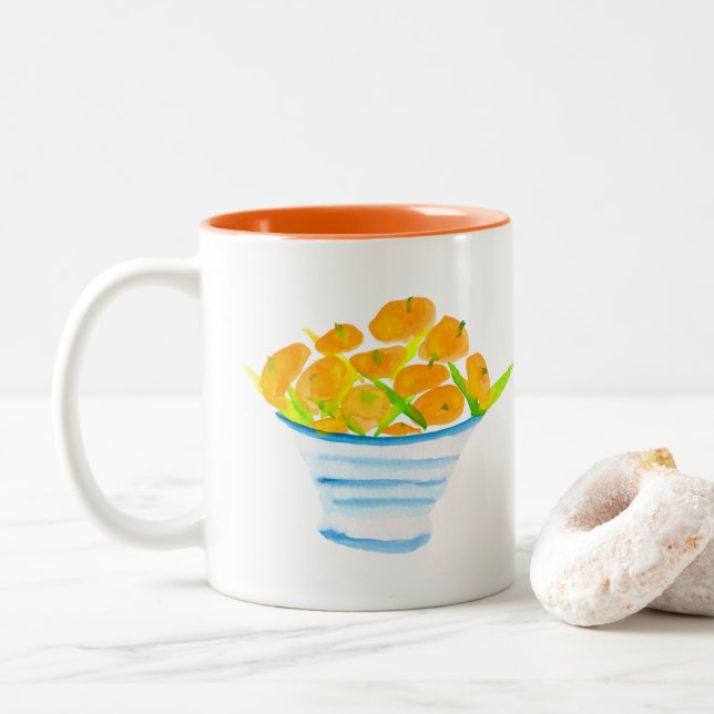 Tasse 2 Couleurs Aquarelle d'orange (Avec donut)