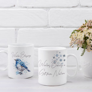 Tasse 2 Couleurs Aquarelle douce pour oiseaux d'hiver