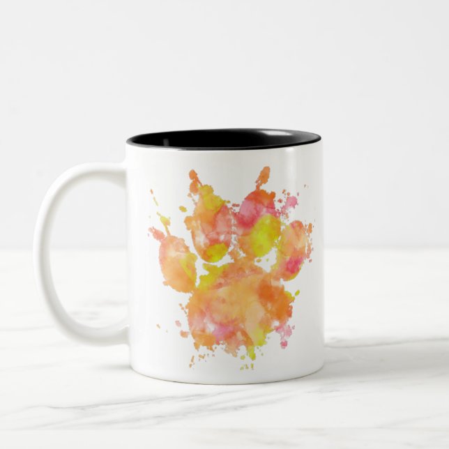 Tasse 2 Couleurs Aquarelle Empreinte de patte de chien (Gauche)