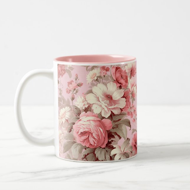Tasse 2 Couleurs Aquarelle Ferme Roses roses et Cosmos blancs (Gauche)