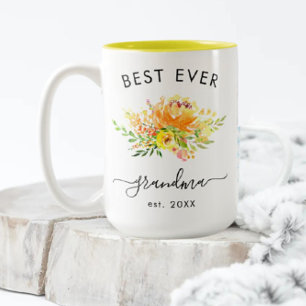 Tasse 2 Couleurs Aquarelle Fleurs Jaunes 4 Grandma photo personnali