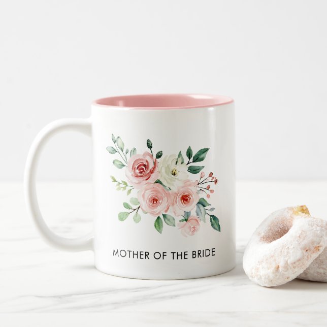 Tasse 2 Couleurs Aquarelle Floral Personnalisé Rose (Avec donut)