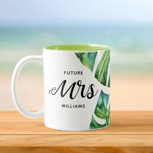 Tasse 2 Couleurs Aquarelle florale tropicale Futur Mme Calligraphie