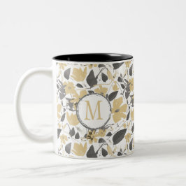 Tasse 2 Couleurs Aquarelle jaune Monogramme Clematis Fleurs