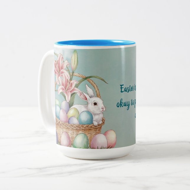 Tasse 2 Couleurs Aquarelle Lily & Oeufs Pastel avec lapin dans le p (Devant gauche)