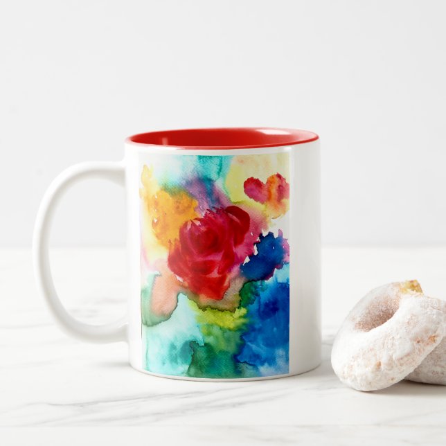 Tasse 2 Couleurs Aquarelle magnifique art rose abstrait (Avec donut)